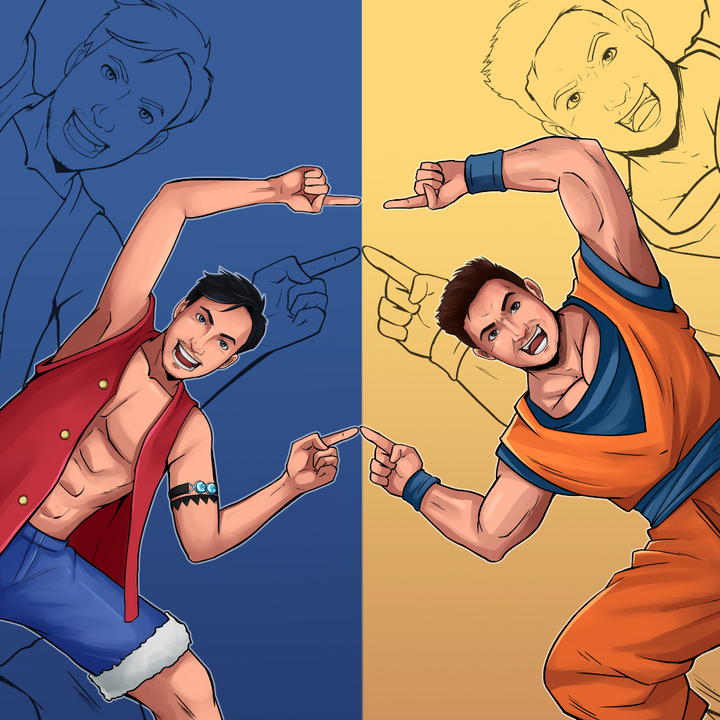 THE STRONGEST COMBINATION - ANIME CUSTOM DRAWING , Dragon Ball, Dragon Ball Anime Portrait, Dragon Ball Couple Custom Drawing, Goku, Luffy, One Piece, One Piece Custom Anime Portrait, One Piece Custom Drawing, product:turn-me-pirate, product:turn-me-saiyan