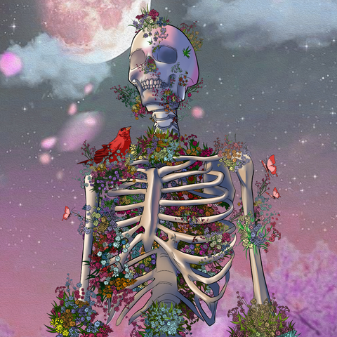 A BEAUTIFUL BONE WITH FLOWER - HORROR CUSTOM ARTWORK , Custom Artwork, Horror, product:turn-me-other-gold