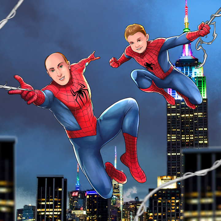 LIKE FATHER LIKE SON - MARVEL CUSTOM DRAWING , Marvel Custom Drawing, Marvel Hero, product:turn-me-marvel-hero, Spider Man
