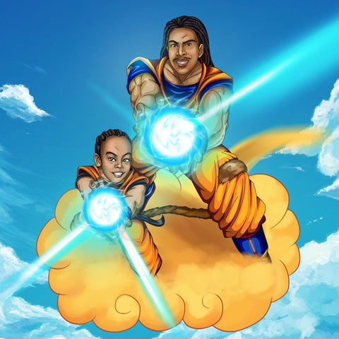 HE HAS MY BACK - FATHER & SON CUSTOM ARTWORK , Dragon Ball, Dragon Ball Family Portrait Illustration, Father, Father and Son, Goku, product:turn-me-saiyan