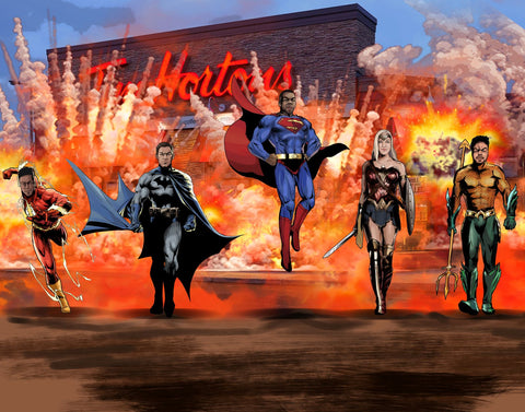 The Justice League - DC Team Portrait Illustration , Aquaman, Batman, DC hero, DC Team Portrait Illustration, DC Universe, product:turn-me-dc-hero, Superman, The Flash, The Justice League, Wonder Woman