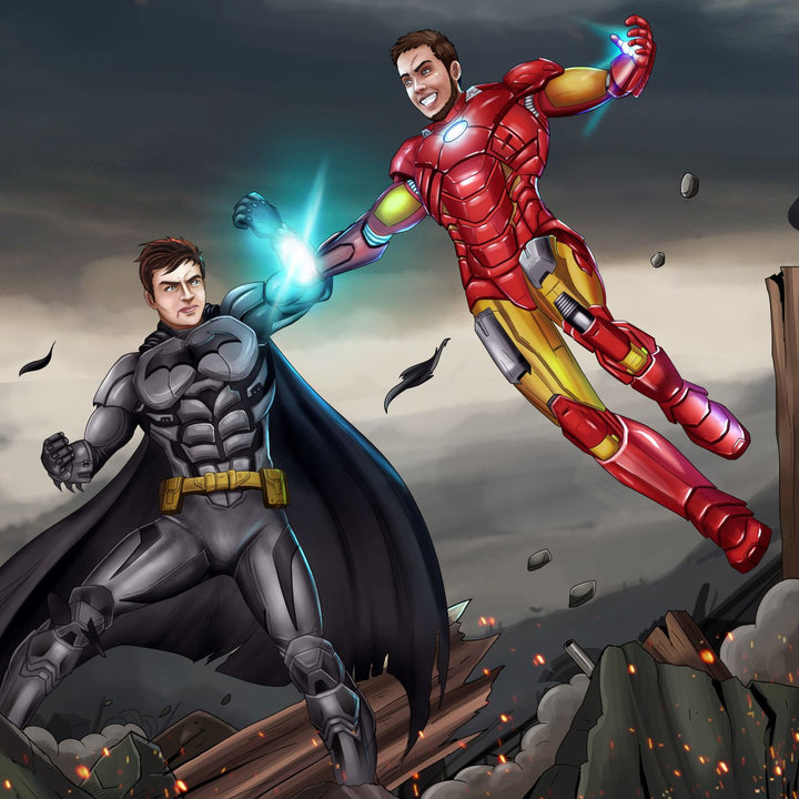 Intense Battle , Batman, DC hero, DC Universe, Intense Battle, Iron Man, Marvel Hero, Marvel Universe, product:turn-me-hero