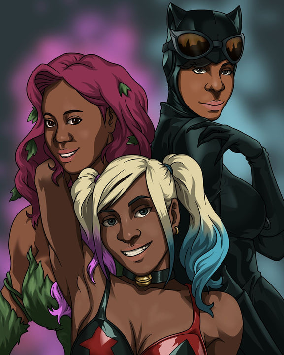 The Same Dream - DC Custom Family Portrait , Catwoman, DC Custom Family Portrait, DC hero, DC Universe, Harley Quinn, Poison Ivy, product:turn-me-dc-hero, The Same Dream