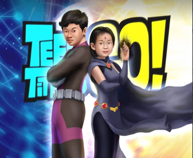 BROTHER & SISTER - FAMILY CUSTOM PORTRAIT , product:turn-me-other-premium, Teen Titans