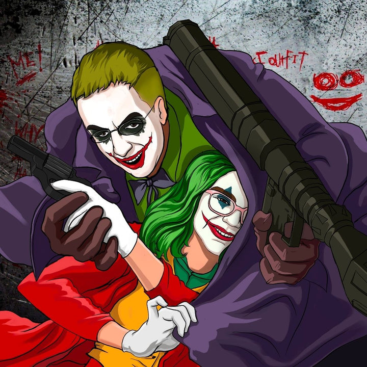 SMILE! - JOKER CUSTOM ARTWORK , DC Custom Drawing, DC Custom Family Portrait, DC Family Portrait, DC Universe, Father & Daughter, Joker, product:turn-me-dc-hero