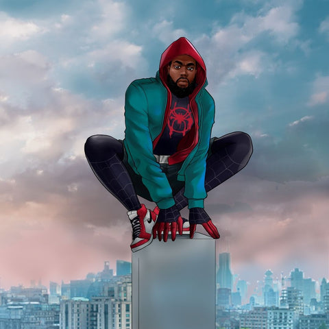 UP ABOVE - MILES MORALES CUSTOM ARTWORK , Marvel Custom Drawing, Marvel Hero, Marvel Universe, Miles Morales, product:turn-me-marvel-hero