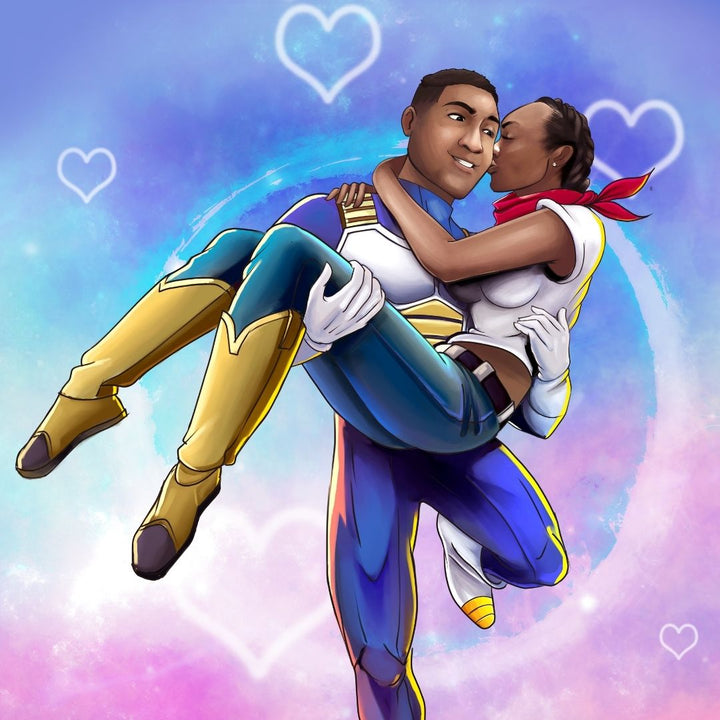 THAT FEELING - COUPLE ART , Anime Couple portrait, Couple Custom Drawing, Couple Portrait, Dragon Ball Couple Illustration, product:turn-me-saiyan