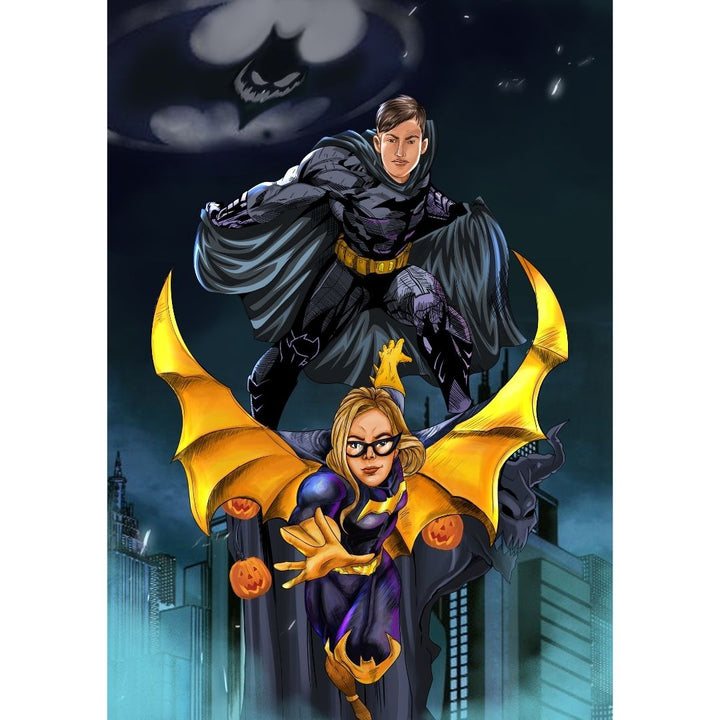 SPOOKY NIGHT - DC CUSTOM ARTWORK , Batgirl, Batman, DC Couple portrait, DC Universe, product:turn-me-dc-hero