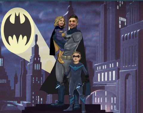 TEAM DAD - FAMILY CUSTOM PORTRAIT , DC Custom Anime Portrait, DC Custom Drawing, DC Custom Family Portrait, DC Family Portrait, DC hero, DC Portrait Illustration, DC Universe, product:turn-me-dc-hero