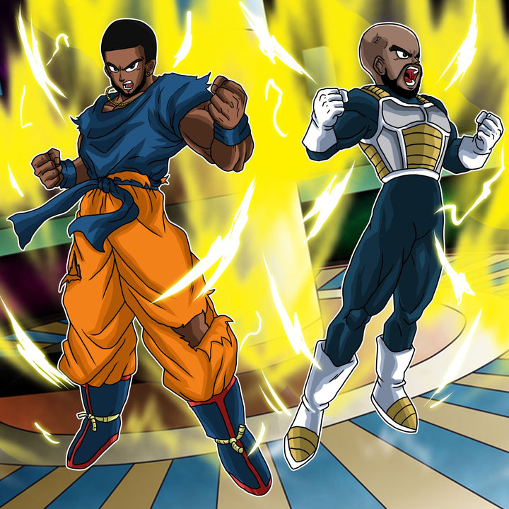 Into Dust - Dragon Ball Cartoon Illustration , Dragon Ball, Dragon Ball Cartoon Illustration, Goku, Into Dust, product:turn-me-saiyan, Super Saiyan, Vegeta