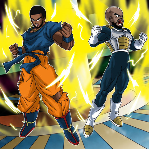 Into Dust - Dragon Ball Cartoon Illustration , Dragon Ball, Dragon Ball Cartoon Illustration, Goku, Into Dust, product:turn-me-saiyan, Super Saiyan, Vegeta