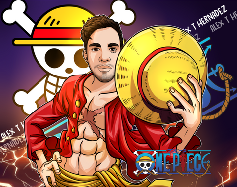 STRAIGHT TO THE GOAL - ONE PIECE CUSTOM ARTWORK , Luffy, One Piece, One Piece Cartoon Illustration, One Piece Custom Anime Portrait, One Piece Custom Drawing, product:turn-me-pirate