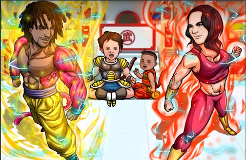 TEAM MOM TEAM DAD - FAMILY CUSTOM ARTWORK , Dragon Ball, Dragon Ball Cartoon Illustration, Dragon Ball Digital Portraits, Dragon Ball Family Portrait Illustration, product:turn-me-saiyan