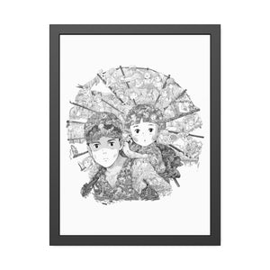 GRAVE OF THE FIREFLIES BLACK & WHITE FRAMED POSTER GRAVE OF THE FIREFLIES BLACK & WHITE FRAMED POSTER
