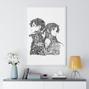 KIRITO ASUNA BLACK & WHITE FRAMED POSTER KIRITO ASUNA BLACK & WHITE FRAMED POSTER