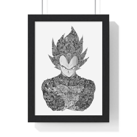VEGETA (WITH STORY) BLACK & WHITE FRAMED POSTER