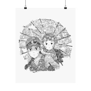 GRAVE OF THE FIREFLIES BLACK & WHITE POSTER GRAVE OF THE FIREFLIES BLACK & WHITE POSTER
