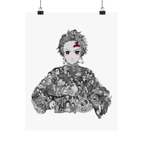 TANJIRO BLACK & WHITE POSTER (Colored Eyes)