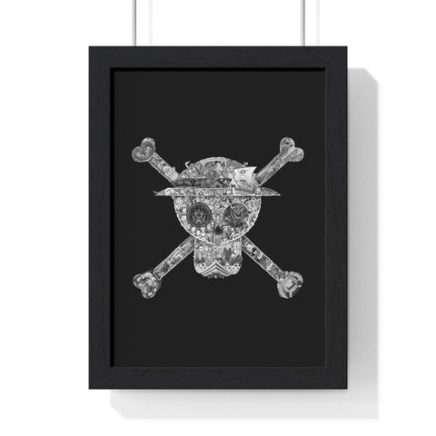 MUGIWARA JOLLY ROGER BLACK & WHITE FRAMED POSTER