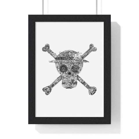MUGIWARA JOLLY ROGER BLACK & WHITE FRAMED POSTER (WHITE BG)